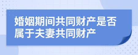 婚姻期间共同财产是否属于夫妻共同财产