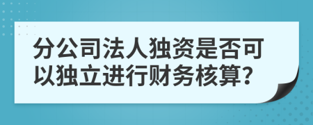 分公司法人独资是否可以独立进行财务核算？
