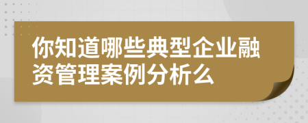 你知道哪些典型企业融资管理案例分析么