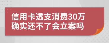 信用卡透支消费30万确实还不了会立案吗