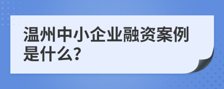 温州中小企业融资案例是什么？