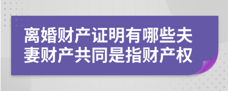 离婚财产证明有哪些夫妻财产共同是指财产权