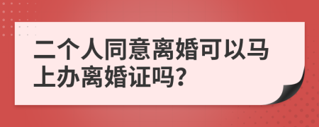 二个人同意离婚可以马上办离婚证吗？