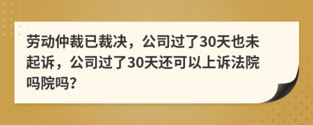 劳动仲裁已裁决，公司过了30天也未起诉，公司过了30天还可以上诉法院吗院吗？