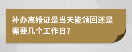 补办离婚证是当天能领回还是需要几个工作日？