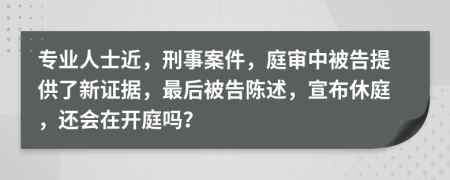 专业人士近，刑事案件，庭审中被告提供了新证据，最后被告陈述，宣布休庭，还会在开庭吗？