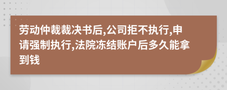 劳动仲裁裁决书后,公司拒不执行,申请强制执行,法院冻结账户后多久能拿到钱