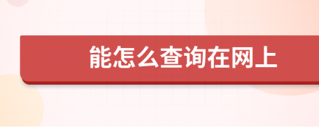 能怎么查询在网上