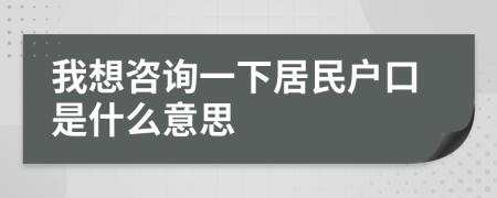 我想咨询一下居民户口是什么意思