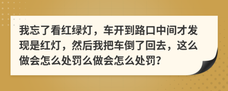 我忘了看红绿灯，车开到路口中间才发现是红灯，然后我把车倒了回去，这么做会怎么处罚么做会怎么处罚？