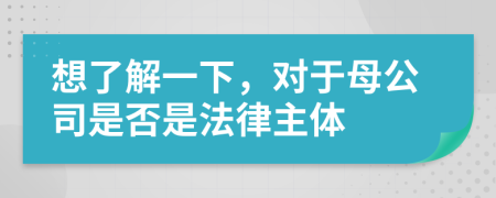 想了解一下，对于母公司是否是法律主体