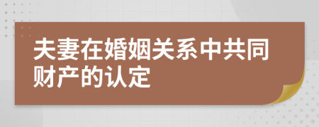 夫妻在婚姻关系中共同财产的认定