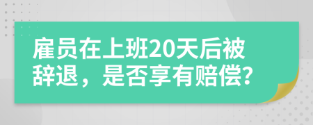 雇员在上班20天后被辞退，是否享有赔偿？