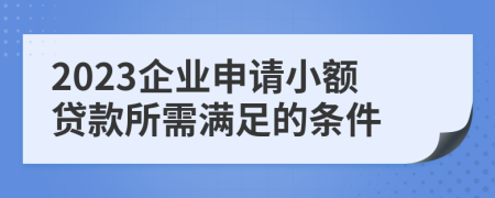 2023企业申请小额贷款所需满足的条件