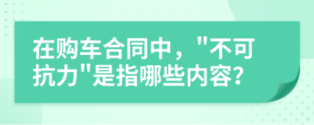 在购车合同中，"不可抗力"是指哪些内容？