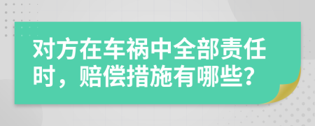 对方在车祸中全部责任时，赔偿措施有哪些？
