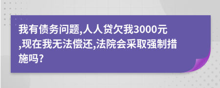 我有债务问题,人人贷欠我3000元,现在我无法偿还,法院会采取强制措施吗?