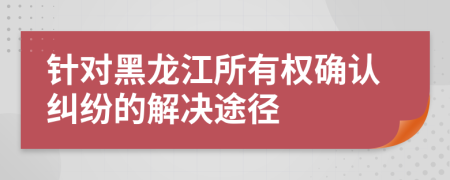 针对黑龙江所有权确认纠纷的解决途径