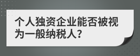 个人独资企业能否被视为一般纳税人？
