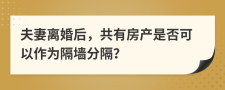 夫妻离婚后，共有房产是否可以作为隔墙分隔？