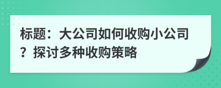 标题：大公司如何收购小公司？探讨多种收购策略